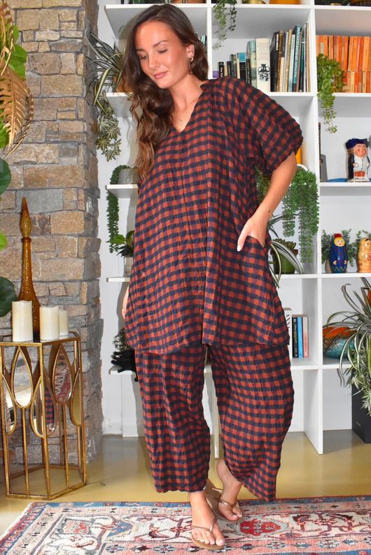 Bibi Gingham Pocket Tunic Rust